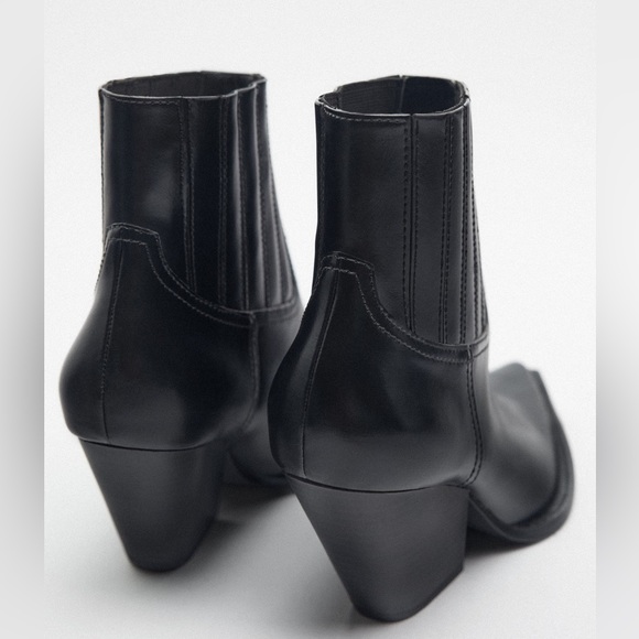 Zara Shoes Brand New Zara Black Heeled Cowboy Ankle Boots Ref 33310